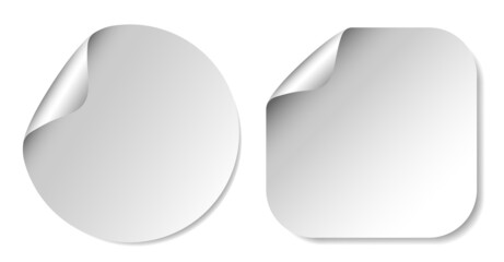 Realistic label square and circle sticker icon template vector design illustration with round curl corner isolated on white background.