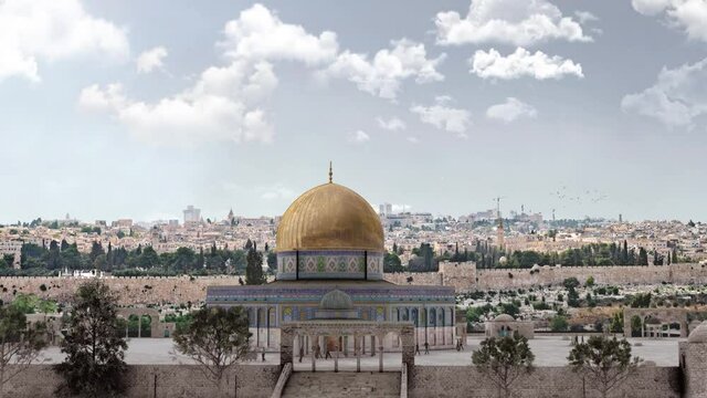 The Dome Of The Rock with Jerusalem Landscape, Aerial view
Drone view from the old city of Jerusalem, Temple Mount Mosque Entrance, 2021

