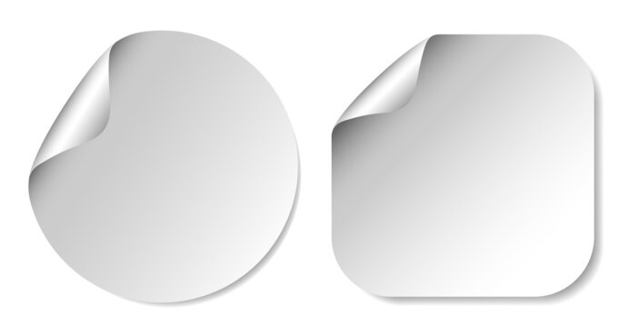 Realistic label square and circle sticker icon template vector design illustration with round curl corner isolated on white background.