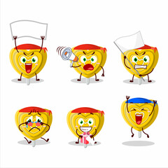 Mascot design style of yellow love candy character as an attractive supporter