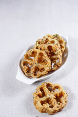 Kembang goyang rebon is traditional Indonesian shrimp crackers. 