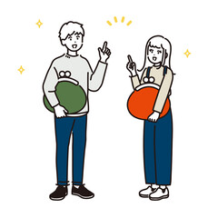 財布を持って閃いた夫婦のイラスト