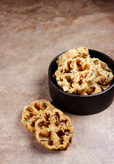 Kembang goyang rebon is traditional Indonesian shrimp crackers. 