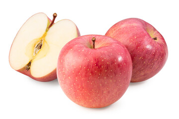 Pink Apple isolated on white background, Fresh Pink Apple with leaf on white background,  With clipping path.