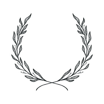 a beautiful vintage frame of floral wreath. a hand drawn illustration of leaves decoration in circle for wedding invitation, lettering, greeting card, etc.