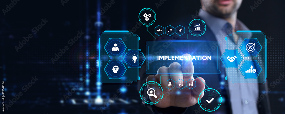 Poster implementation, web technology concept. business, technology, internet and network concept.