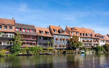 Fototapeta na wymiar The old Fishermen houses at the river Regnitz in Bamberg, Germany