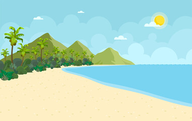 Fototapeta na wymiar Beach Ocean Water Landscape Background Vector Illustration