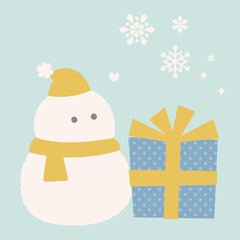雪だるまとプレゼントが並んでいるイラスト
