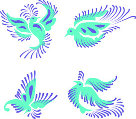 Set of  tropical parrot birds. Flat design illustration