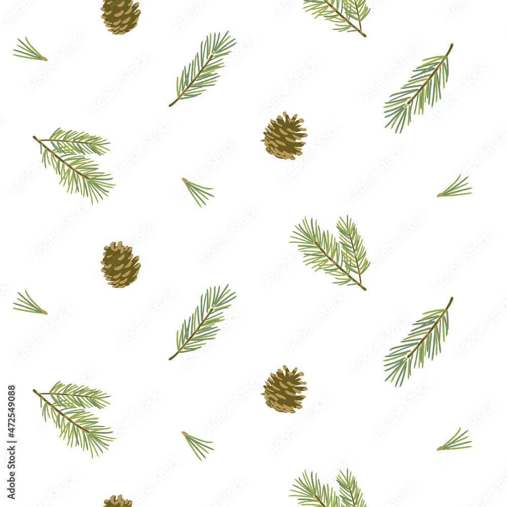 Wall mural vector seamless pattern with pine branch and pine cone