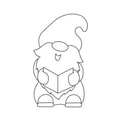 Obraz premium The gnome sings a Christmas song. Coloring book page for kids. Cartoon style character. Vector illustration isolated on white background.