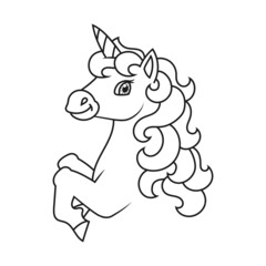Fototapeta na wymiar Cute mermaid unicorn. Magic fairy horse. Coloring book page for kids. Cartoon style. Vector illustration isolated on white background.