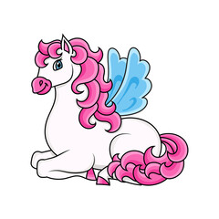 Cute pegasus. Horse with wings. Cartoon character. Colorful vector illustration. Isolated on white background. Design element. Template for your design, books, stickers, cards.