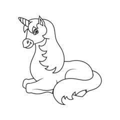 Cute unicorn. Magic fairy horse. Coloring book page for kids. Cartoon style. Vector illustration isolated on white background.