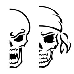 Angry skull. Outline silhouette. Design element. Vector illustration isolated on white background. Template for books, stickers, posters, cards, clothes.