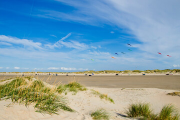 Vacation with caravan on the beautiful north sea island of rømø lakolk beach in Denmark vadehavet national park, fly kites, swim, surf.