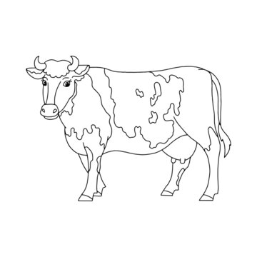 Farm animal cow. Coloring book page for kids. Cartoon style. Vector illustration isolated on white background.