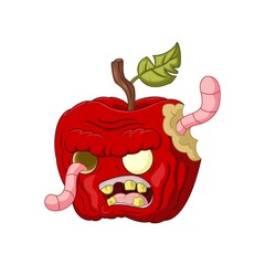 Cartoon worm eaten red apple