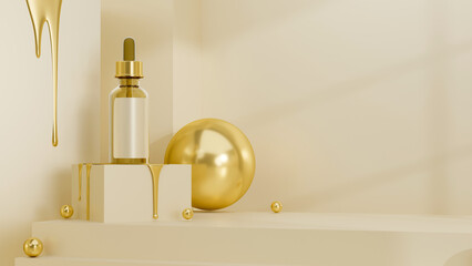Elegance skincare container mockup with golden dropper bottle