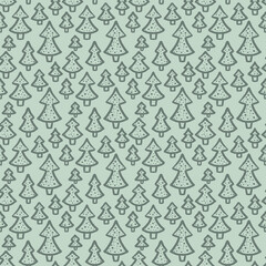 hand drawn christmas trees on teal green background festive seamless pattern