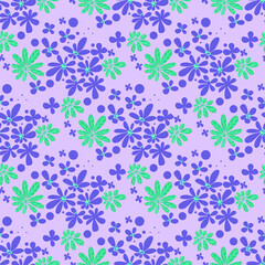 Seamless green pattern with orange tropical plants and orchid flowers