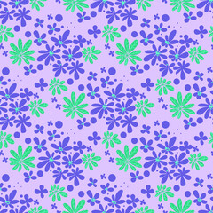 Seamless green pattern with orange tropical plants and orchid flowers