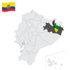 Fototapeta premium Location Orellana Province on map Ecuador. 3d location sign similar to the flag of Orellana . Quality map with provinces Republic of Ecuador for your design. EPS10