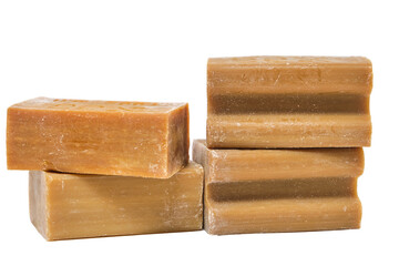 Four pieces of household soap on a white background, isolate.