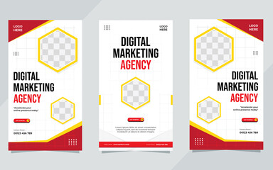 Fototapeta na wymiar Set of digital marketing agency social media stories template with geometric background