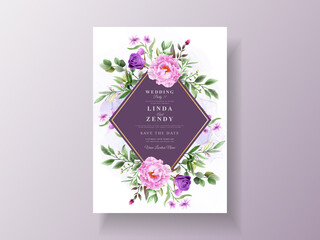 Vintage wedding invitation purple flower