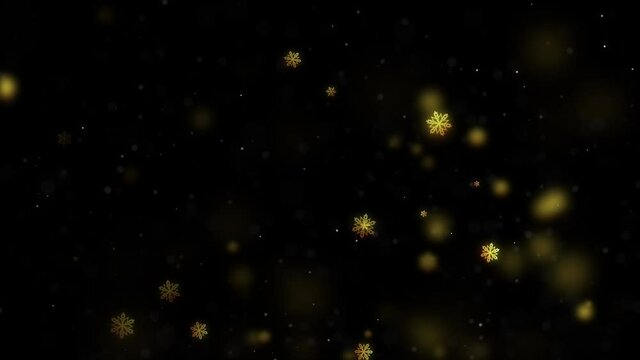 Gold Snow Flakes On Black Background 4k Footage, Snow Flates Falling From Sky In Slow Motion Footage