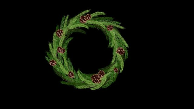 Christmas wreath on black background 4k footage, 2D Wreath background