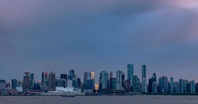 Timelapse video of Vancouver's cityscape skyline during sunset