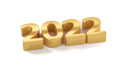 Happy New Year 2022. Gold numbers on a white background. 3d render illustration.