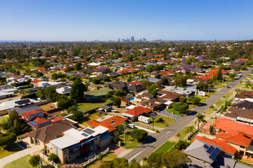 Aerial drone view skyline of Perth capital of Western Australia - obrazy, fototapety, plakaty