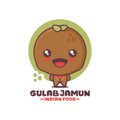 cute gulab jamun cartoon mascot. traditional indian food illustration, suitable for, logos, prints, labels, stickers