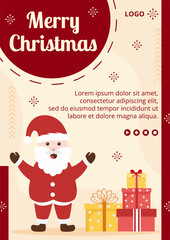 Fototapeta na wymiar Merry Christmas Day Flyer Template Flat Design Illustration Editable of Square Background Suitable for Social media, Card, Greetings and Web Internet Ads