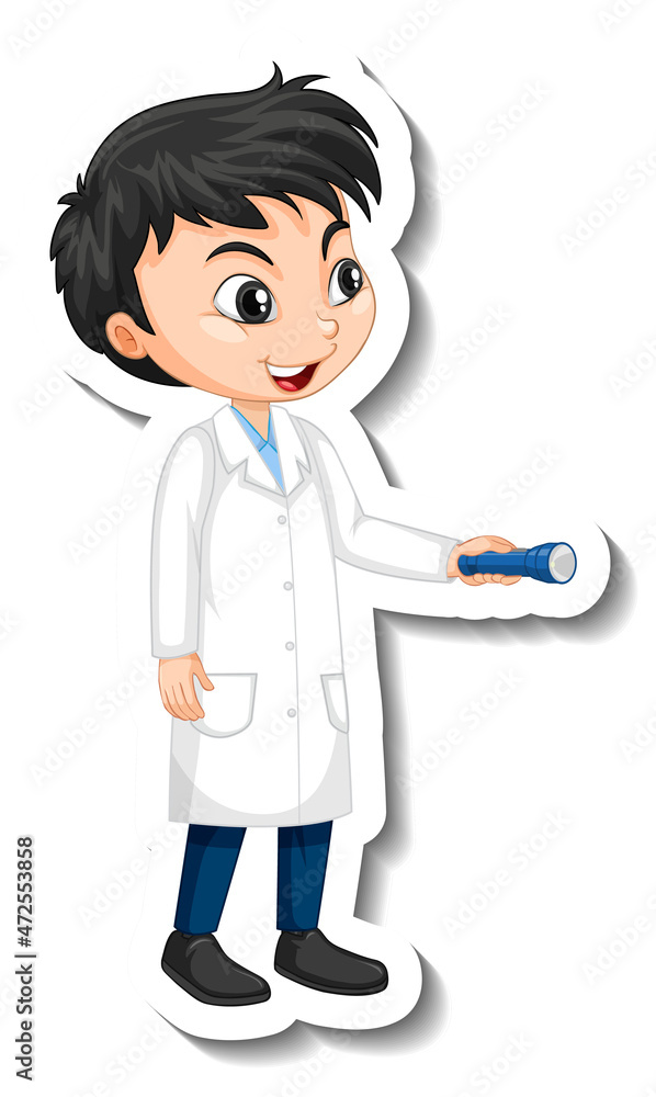 Poster Scientist boy cartoon character sticker