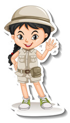Girl in safari outfit cartoon character sticker