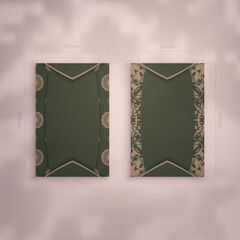 Business card in green with brown mandala ornament for your contacts.