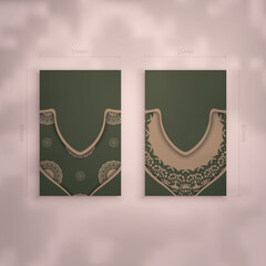 Business card in green with greek brown pattern for your personality.