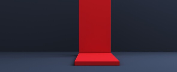 Abstract background with a red podium on a dark background. 3D rendering.