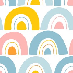 Seamless vector pattern in trendy colors. Hand drawn Colorful Rainbows. Seamless geometric background.