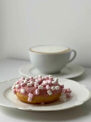 delicious donut and coffee with milk for breakfast