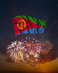 Holiday fireworks and flag of Eritrea
