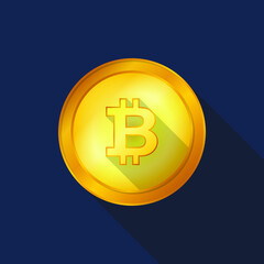 golden bitcoin crypto currency on blue background