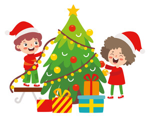 Children Celebrating New Year And Christmas