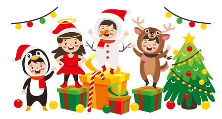 Children Celebrating New Year And Christmas