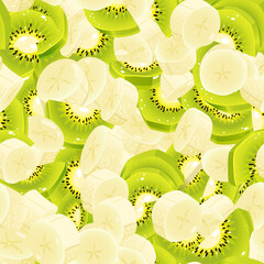 kiwi and banana fruit salad background. vector seamless pattern